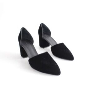 JENNI KAYNE Black Velvet d'Orsay Leather Block Pumps, Size 36.5, MSRP $465